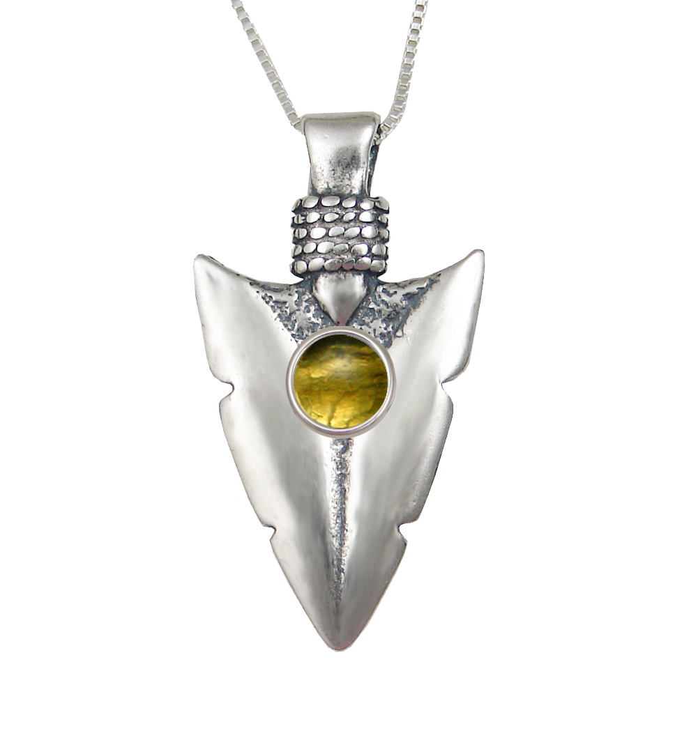 Sterling Silver Arrowhead of the Ancients Pendant With Citrine